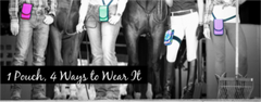 Image showing the different ways to wear the Horse Holster with the the wording - 1 Pouch, 4 ways to wear it