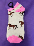 cream sock w/pink trim + brown horses