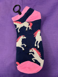 White horses w/pink manes on navy w/pink trim