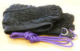 Folded unused EcoNets hay net showing the d-rings and purple drawcord
