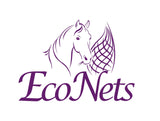 Purple EcoNets logo a horses head/neck facing viewer on left eating from a haynet on the right with the name EcoNets at the bottom