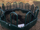 EZ Feeder hay net kit on green feeder with hay almost completely eaten